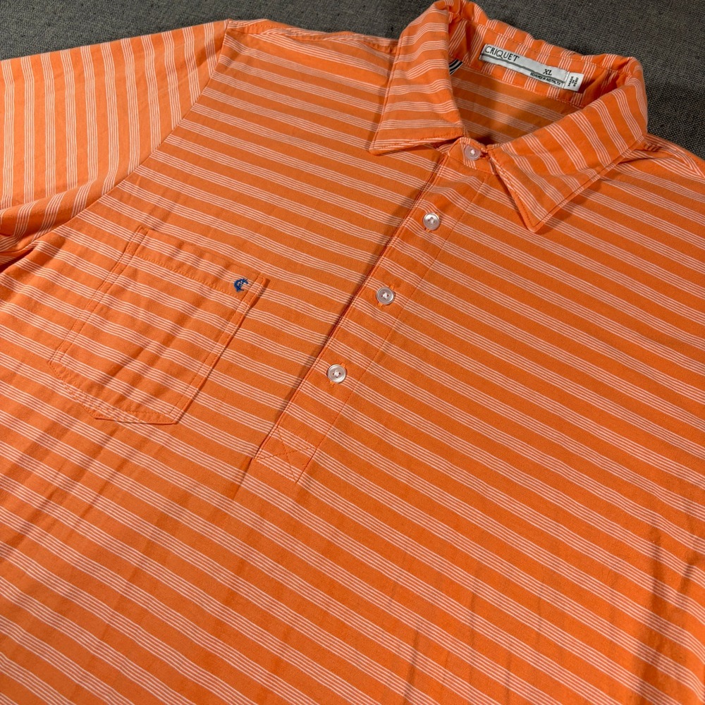 Criquet Polo Shirt Mens XL Orange Striped Short Sleeve Pima Cotton Blend Pocket